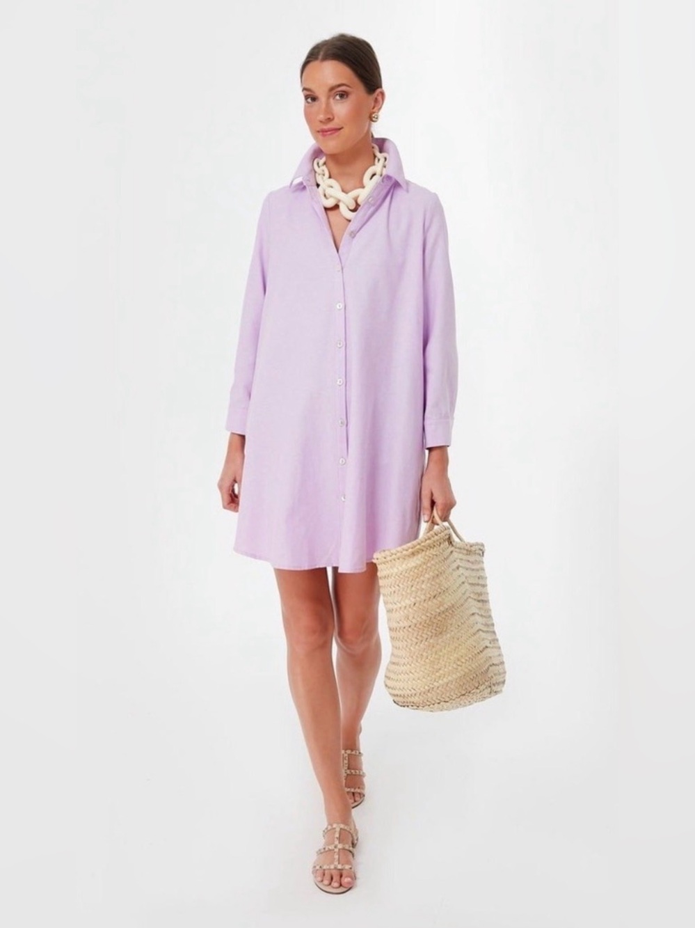 Pomander Place Tuckernuck Purple Oxford Button Front Shirt Dress Medium